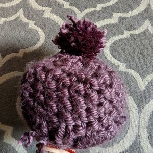 Purple Knitted Pom Pom Hat